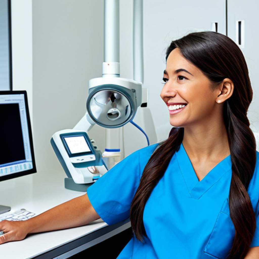 Digital Dentistry Innovation**

"A professional dental hygienist, fully clothed in appropriate medical scrubs, using a CAD/CAM system to design a dental prosthetic in a modern dental office. Perfect anatomy, correct proportions, well-formed hands, proper finger count, natural pose, safe for work, appropriate content, professional, modest, family-friendly, high quality."

**