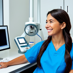 Digital Dentistry Innovation**

"A professional dental hygienist, fully clothed in appropriate medical scrubs, using a CAD/CAM system to design a dental prosthetic in a modern dental office. Perfect anatomy, correct proportions, well-formed hands, proper finger count, natural pose, safe for work, appropriate content, professional, modest, family-friendly, high quality."

**