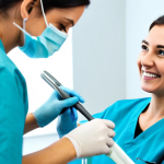 **

"A bright and modern dental clinic interior. A female dental hygienist, fully clothed in professional scrubs, is carefully performing a scaling procedure on a patient. The patient is relaxed and comfortable. Focus on the clean equipment and professional atmosphere. safe for work, appropriate content, perfect anatomy, correct proportions, well-formed hands, proper finger count, professional, family-friendly."

**
