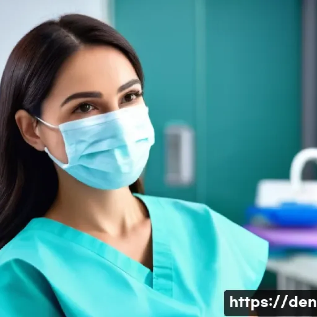 치과위생사 자격증 취득 후 해야 할 일 - A professional female dental hygienist in a modern dental clinic setting, wearing clean, well-fitted...