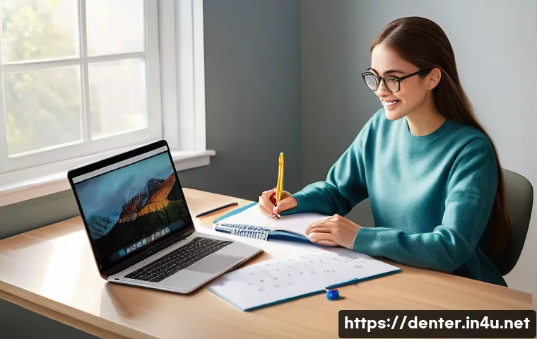 치과위생사 학점 관리 전략 - A detailed study desk setup for a dental hygiene student, featuring a laptop displaying a digital ca...